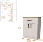 23.6" D*15.9" W*33.5" H Freestanding Kitchen Pantry with Dawer & Shelf, Lower Double Door, Natural Wood Top, Rectangular Wood Storage Cabinet, Modern, for Living Room, Dining Room, White