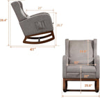 Modern Rocking Chair Nursery Glider, Comfy Rocker Nursery Chair with Foot Rest, Accent Reading Armchair with Pillow and Pocket, Upholstered Lounge Rocker with Solid Wood Base for Relaxing (Taupe)