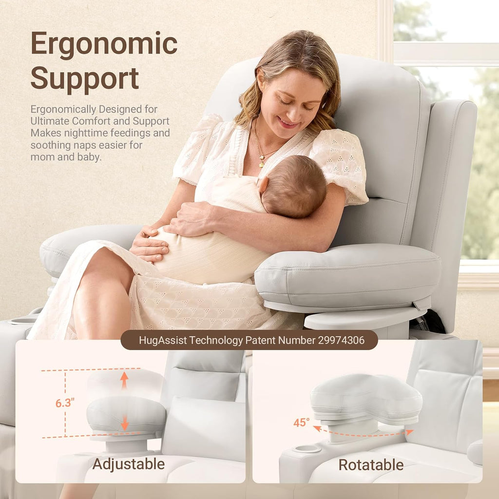 MAMAZING Lullapod Oversized Power Nursery Recliner Chair, Triple Motor Glider Rocker with Adjustable Armrests, 270° Swivel Rocking Chair Nursery with Dual Charging Port and Storage