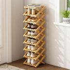 Bamboo Foldable Shoe Rack, 9 Tier Portable Shoe Storage Rack, Multi Functional Narrow Vertical Shoe Racks, Shoe Shelf for Entryway, Corner, Bedroom, Hallway, Balconies, Small Space