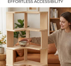 Corner Book Shelf, 6-Shelf Corner Bookcase with Baffle, Wooden Bookshelf with Open Storage, L Shaped Shelves for Small Spaces, Living Room, Home Office, Bedroom, Kitchen, Natural (6-Tier-1)