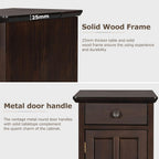 Traditional Wood End Table with Charging Station, Modern Vintage Sofa Chair Side Table Nightstand with Storage & Drawer for Living Room Bedroom, No Assembly, Antique Espresso