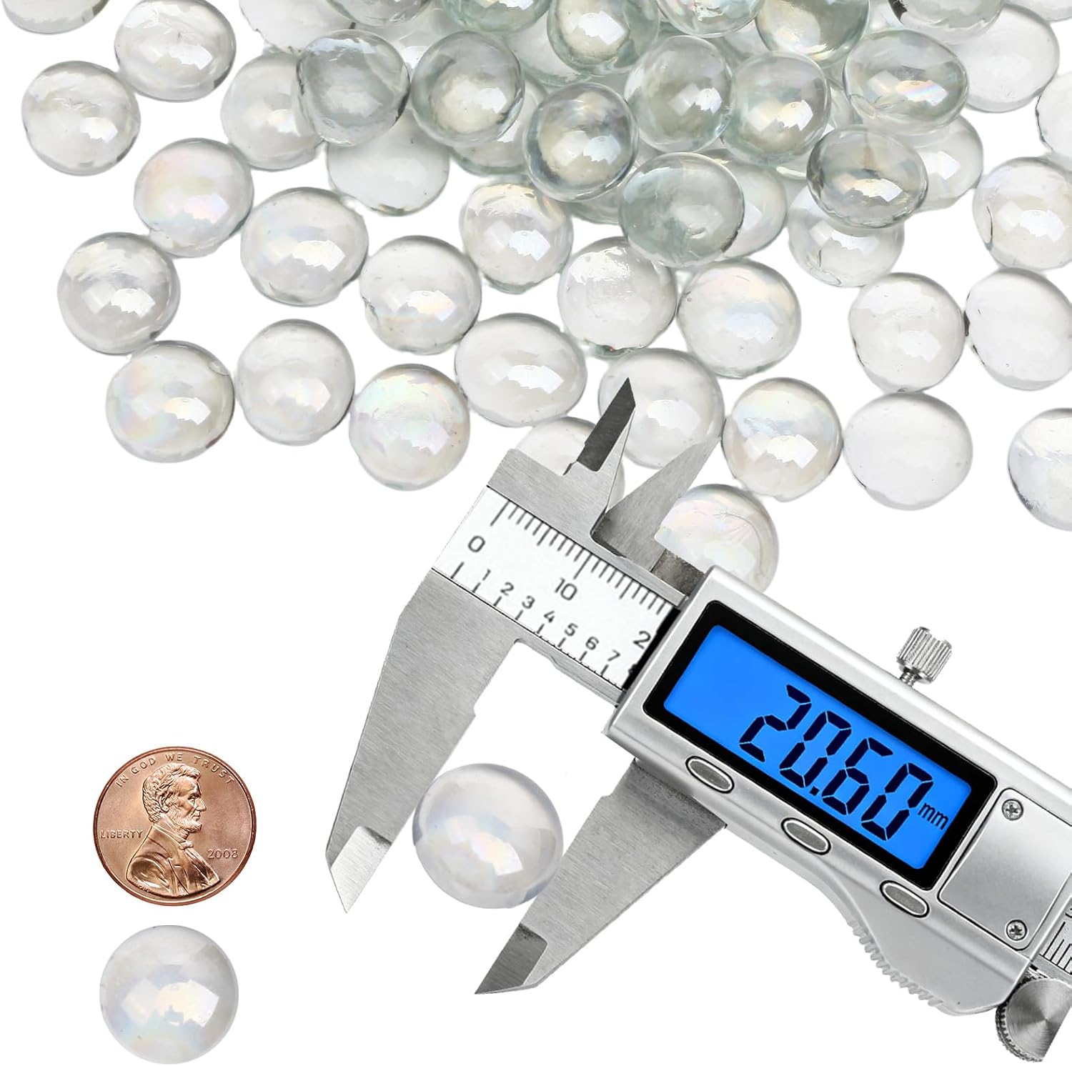 2 lb Clear Glass Beads for Vases, Glass Pebbles, Clear Flat Glass Marbles for Vase Filler Flower Candle Crafts and Wedding Decoration