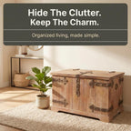 Household Essentials Victorian Style Decorative Trunk in Chinese Fir Wood with Metal Accents, Natural