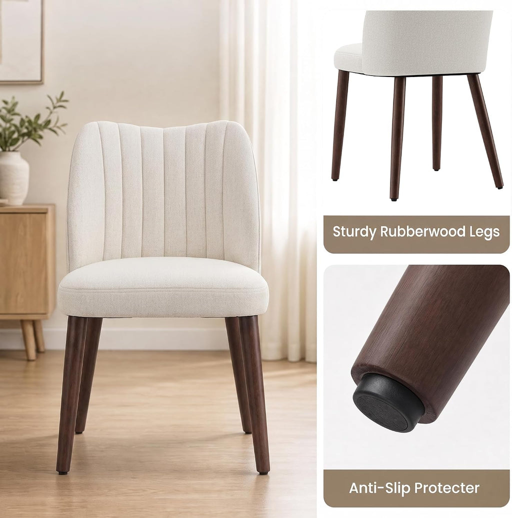 Upholstered Dining Chairs Set of 4, Modern Fabric Dining Chairs with Curved Backrest & Solid Rubber Wood Legs, Padded Kitchen Dining Room Chairs for Restaurant Cafe, Beige