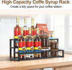 Expandable Coffee Syrup Organizer, Heavy Duty Syrup Rack Enlarged 6-12 Bottles Syrup Stand for Coffee Bar Accessories, Width Adjustable Space-Saving Storage Coffee Rack for Syrup, Wine