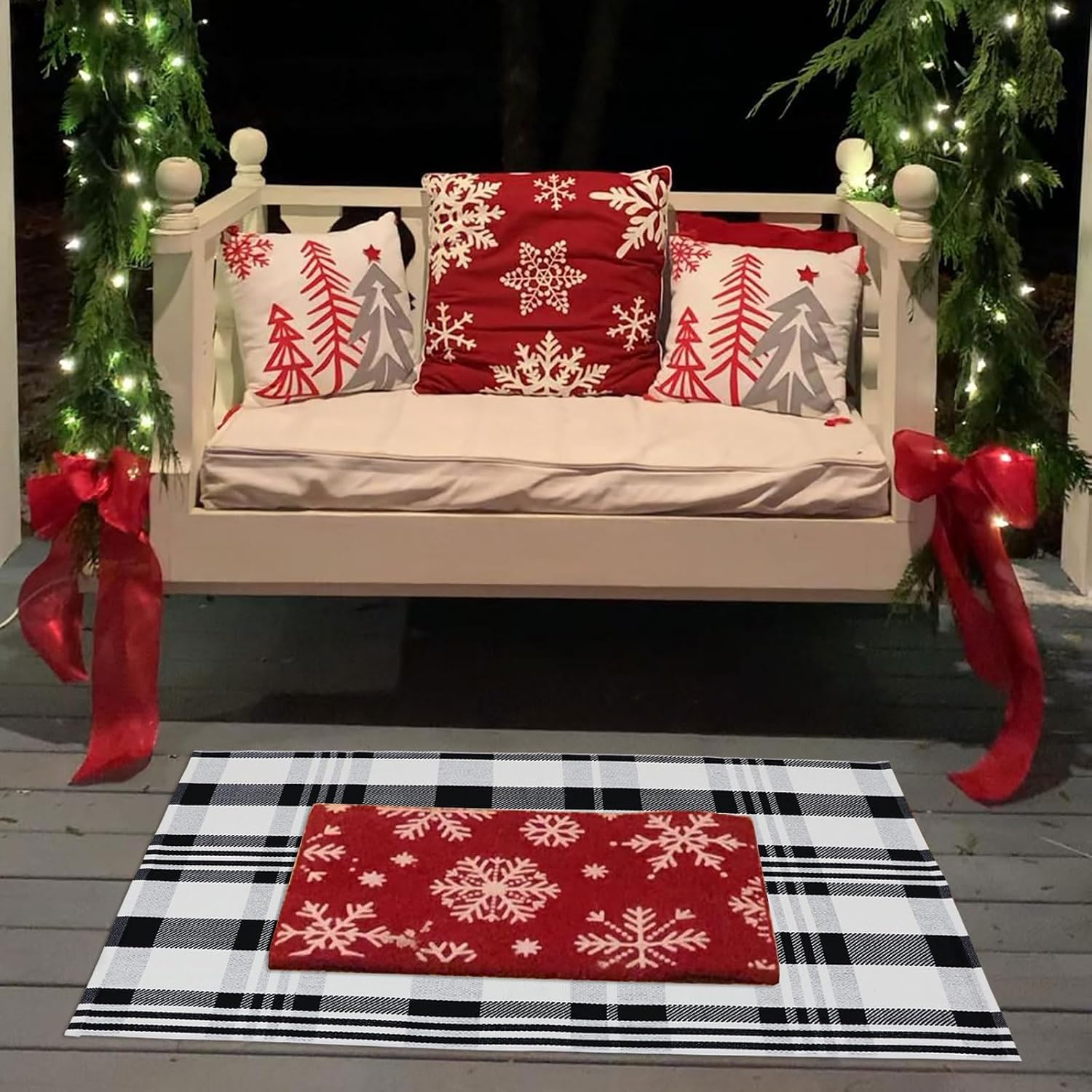 Fall Décor Plaid Rug, 2'4" x 3'7" Black&White Check Indoor/Outdoor Area Rug, Layering Rug for Hello/Welcome Doormat, Machine Washable Cotton Woven Rugs for Farmhouse Front Porch,Entryway
