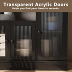 71" Kitchen Hutch Cabinet with Storage for Living & Dining Room, Kitchen Pantry Cabinet with LED Light & Outlet, All Black