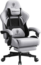 Dowinx Big and Tall Gaming Chair Fabric with Footrest Pocket Spring Cushion for Home Office, High Back Recliner Height Adjustable Ergonomic Comfy Cloth Computer Desk Chair, Black Grey