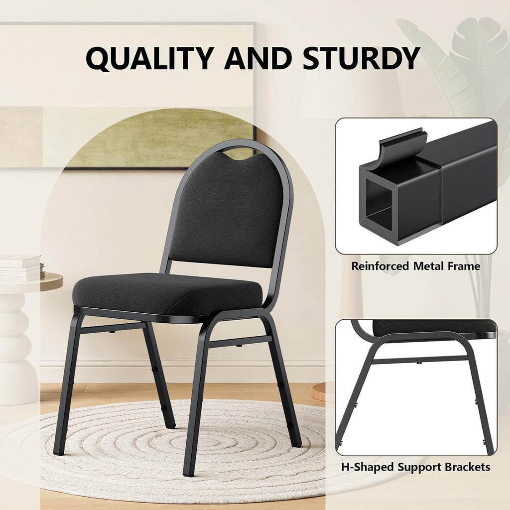 Dining Chairs Set of 4, Assembly-Free Stackable Kitchen Chairs, Modern Fabric Upholstered Chairs with Metal Frame for Living Room/Bedroom/Office/Farmhouse, Black