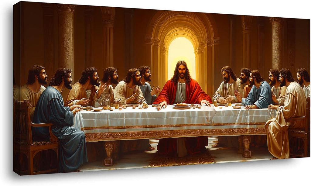 ZOMNAI The Last Supper Jesus Wall Art for Living Room Office Gold Canvas Painting Prints Classical Artwork Kitchen Bedroom Decor (20x40 Inches)