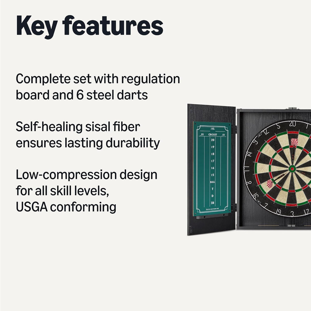 Amazon Basics Regulation Size Dartboard Cabinet Set for Adults, Black
