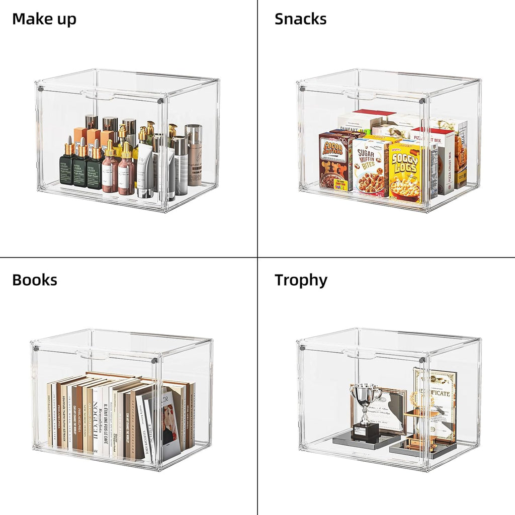HOYOJA Clear Acrylic Display Case, Large Stackable Storage Bins Magnetic Attraction Lids, 5 Pack Acrylic Box Showcase for Collectibles, Figures, Cosmetic, Purse, Handbag, Wallet, 10.7x8.6x14.2 inch