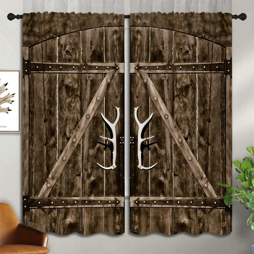 Rustic Wooden Barn Door Boy Girls Blackout Curtains, Brown Wood Door Farmhouse Village Rural Retro, 2 Panel Rod Pocket Thermal Insulated Drapes for Bedroom LivingKids Room Deco 42x45 inch