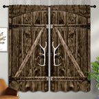 Rustic Wooden Barn Door Boy Girls Blackout Curtains, Brown Wood Door Farmhouse Village Rural Retro, 2 Panel Rod Pocket Thermal Insulated Drapes for Bedroom LivingKids Room Deco 42x45 inch