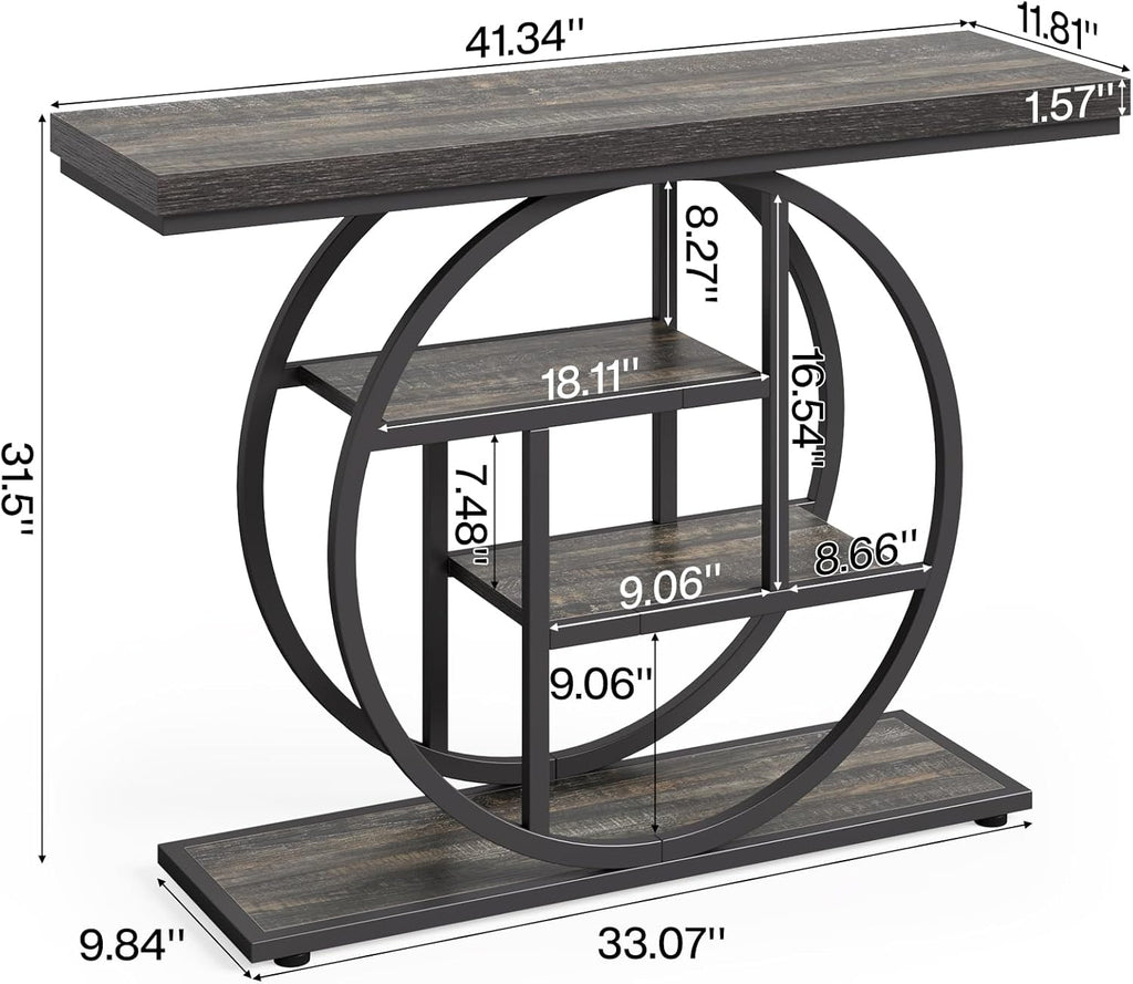 LITTLE TREE Console Table, 4-Tier Entryway Table, 41.3-Inch Industrial Sofa Table for Living Room, Foyer Hallway Table for Entrance, Deep Grey and Black