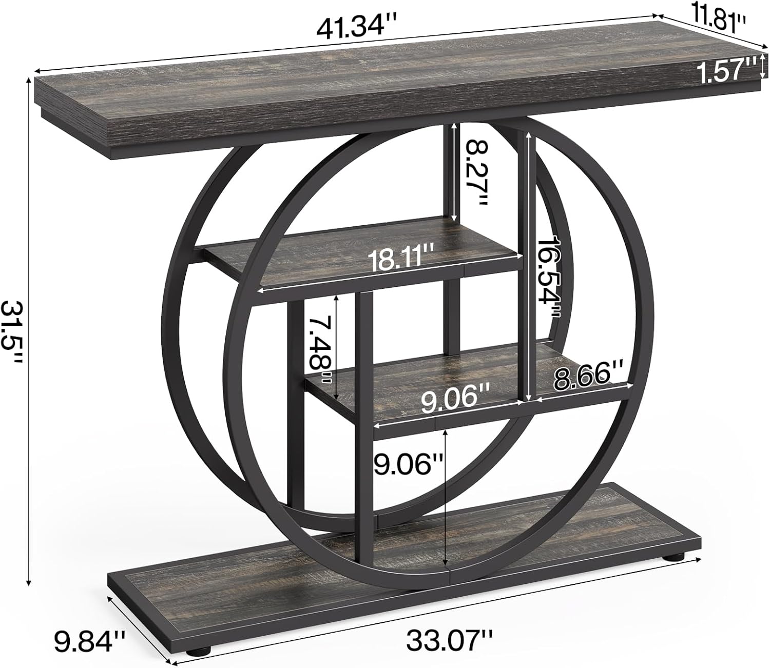 LITTLE TREE Console Table, 4-Tier Entryway Table, 41.3-Inch Industrial Sofa Table for Living Room, Foyer Hallway Table for Entrance, Deep Grey and Black