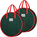 Criusia Wreath Storage Container, 2 Pack Christmas Wreath Storage Bag with Sturdy Handle, Two-way Zipper,Durable Wreath Storage Organizer Box for Holiday Decoration (Green, 36"x8")