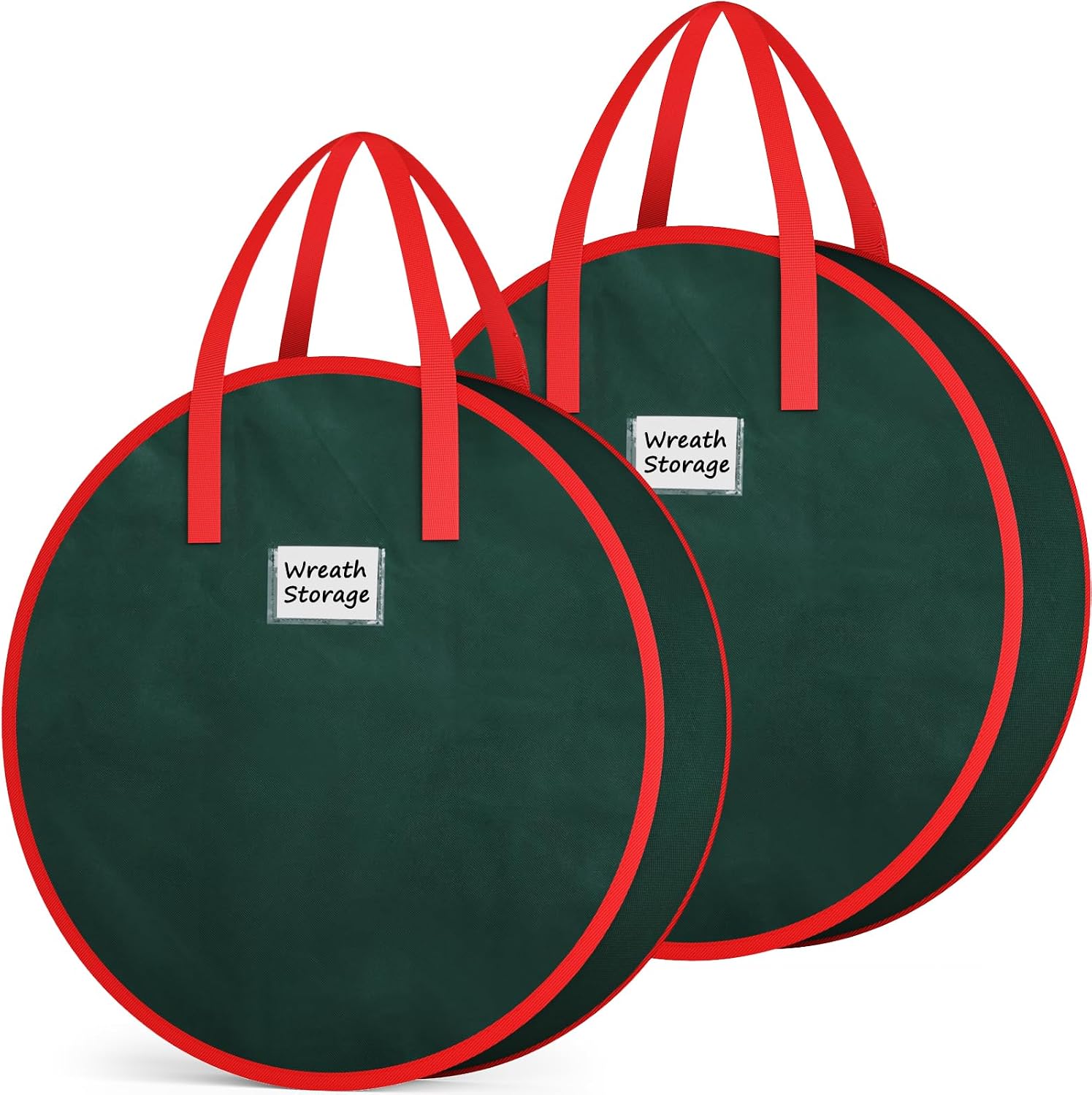 Criusia Wreath Storage Container, 2 Pack Christmas Wreath Storage Bag with Sturdy Handle, Two-way Zipper,Durable Wreath Storage Organizer Box for Holiday Decoration (Green, 36"x8")