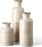 CwlwGO-Small White Ceramic Vase Set,Rustic Flower Vases for Home Décor,Flower Vase,Farmhouse Country Décor,Living Room Centerpiece Table Decorations,Shelf & Mantel Decor.