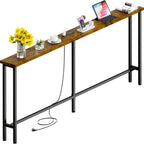 GRLEAF 78" Sofa Table with Built-in Power Strip (2 AC Outlets & 2 USB Ports) – 4.9ft Power Cord, Metal Frame, Easy Assembly, Long Couch Table Behind Sofa, Living Room and Home Office | Rustic Brown