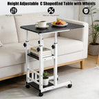 Adjustable C Table,Over Bed Table with Wheels,Rolling Side Table, Over Bed Table with Wheels, Bedside Table, for Sofa Side Small Space, Stable Multi Storage Desk, Black