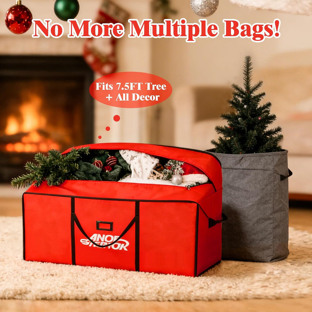 Christmas Tree Storage Bag 7.5 Ft, Heavy Duty 600D Oxford Cloth with Built-in Double Mesh Pockets, Double Zippers & Reinforced Handles (50×16×20in)
