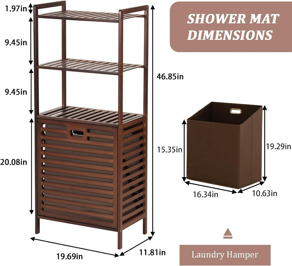 Baveke Bamboo Laundry Hamper with 3 Tier Shelves, Tilt Out Laundry Basket with Removable, Bathroom Storage Cabinet for Dirty Clothes, Hidden Corner Laundry Hamper for Bedroom, FSC-Certified, Brown