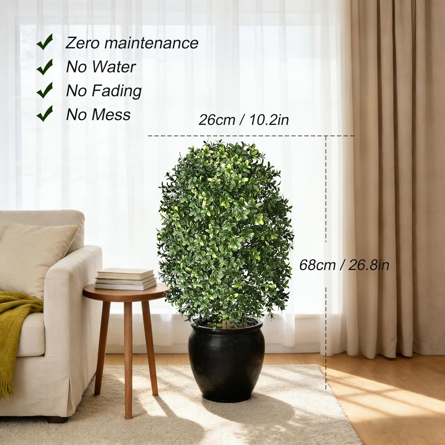 Artificial Topiary Trees, Set of 2 Faux Boxwood Topiary Ball Tree | UV Resistant, Indoor Outdoor, Front Porch Decor, Garden Yard & Balcony