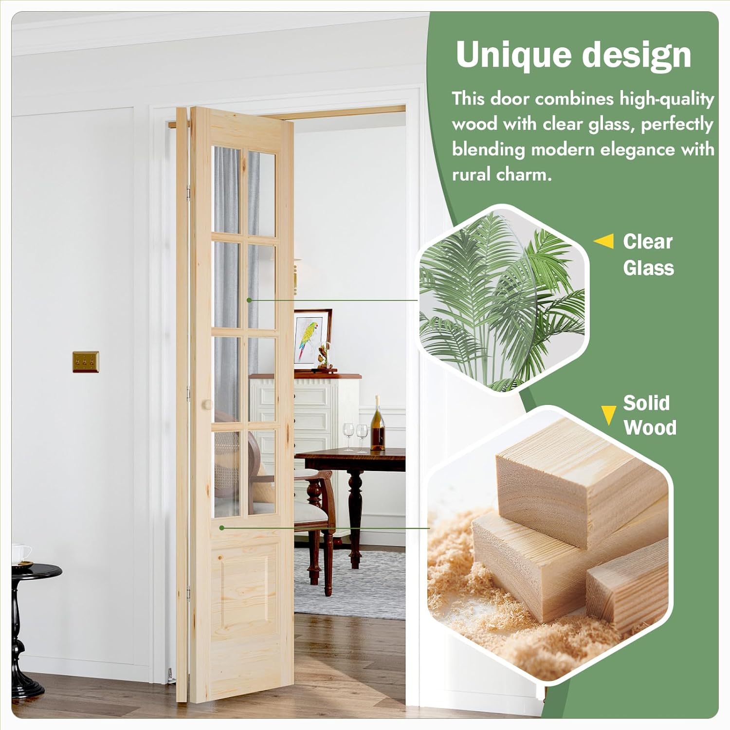 Bifold Doors for 42"×80"(Double 21inx80in) Opening, Clear Glass French Interior Folding Barn Door with Concealed Hardware Kit Included, Support DIY Dyeing, Preassembled Door, Save Space