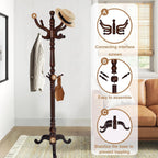 Solid Wood Coat Rack, Free Standing Hall Coat Tree with 11 Hooks, 2 Height Options, 270lbs Load, Stury Base, Clothes Rack for Entryway, Hallway, Bedroom (Tri-legged Base - Dark Brown)