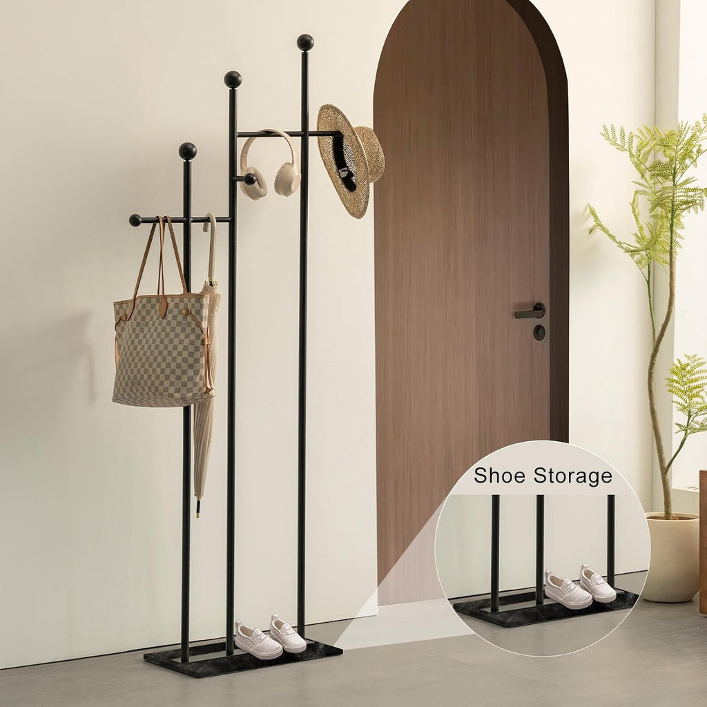 JIAYUEJU Metal Freestanding Coat Rack with Marble Base Heavy Duty Clothes Rack Coat Tree Stand Hat Rack for Corner Bedroom Entryway Living Room Hotel 19.69 x 11.02 x 68.9 Inches (Black)