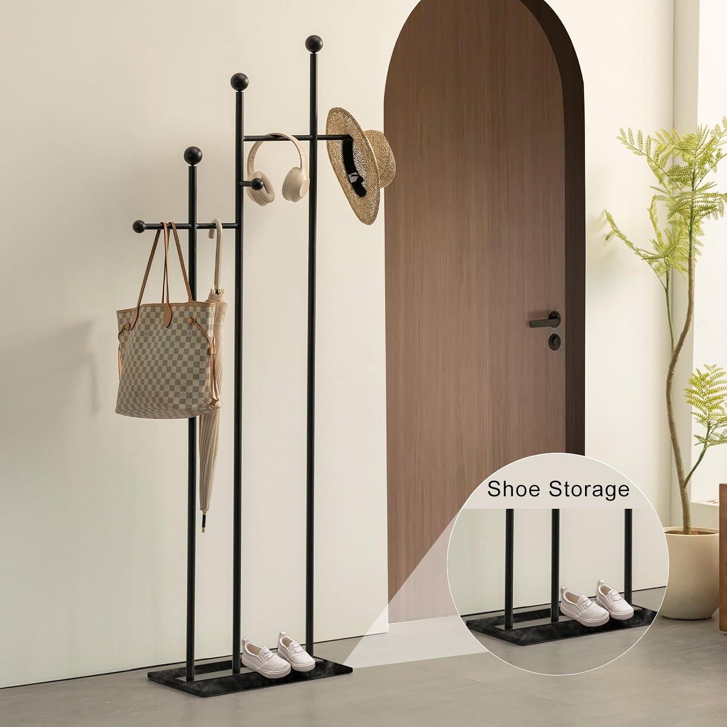 JIAYUEJU Metal Freestanding Coat Rack with Marble Base Heavy Duty Clothes Rack Coat Tree Stand Hat Rack for Corner Bedroom Entryway Living Room Hotel 19.69 x 11.02 x 68.9 Inches (Black)
