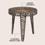 JONATHAN Y Amara 17" Round Handwoven Water Hyacinth End Table with Tripod Lattice Woven Legs, Coastal Wicker Accent Side Table for Living Room and Bedroom, No Assembly, Brown TBL2507B