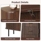 47'' Fluted Cabinet with Storage, Walnut Buffet Cabinet Sideboard with Sliding Door, 3 Drawers & Adjustable Shelf, Mid Century Coffee Bar, Curved Edge Design Storage Cabinet for Kitchen, Living Room