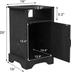 FansaFurn Farmhouse End Table with Charging Station Set of 2, Rustic Night Stand with Storage Cabinet and Shelf, Tall Wooden Bedside Table for Bedroom, Living Room, Black