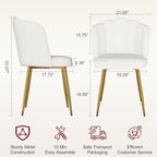 VECELO Velvet Dining Chairs Set of 2, Modern Upholstered Kitchen Chairs with Thick Cushions, Curved Padded Backrest and Metal Legs, for Kitchen, Dining Room, Living Room, White