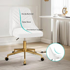 VECELO Velvet Vanity Desk Chair with Height-Adjustable for Office Living Room Bedroom Make Up Study, 360°Swivel, Wheeled Gold Base, Pearl White