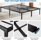 OLIXIS Metal Queen Bed Frame - 14in High with Storage Space, No Box Spring Needed with Sturdy Steel Slat Support, 2200LBS Heavy Duty for Easy Assembly, Black for Bedroom