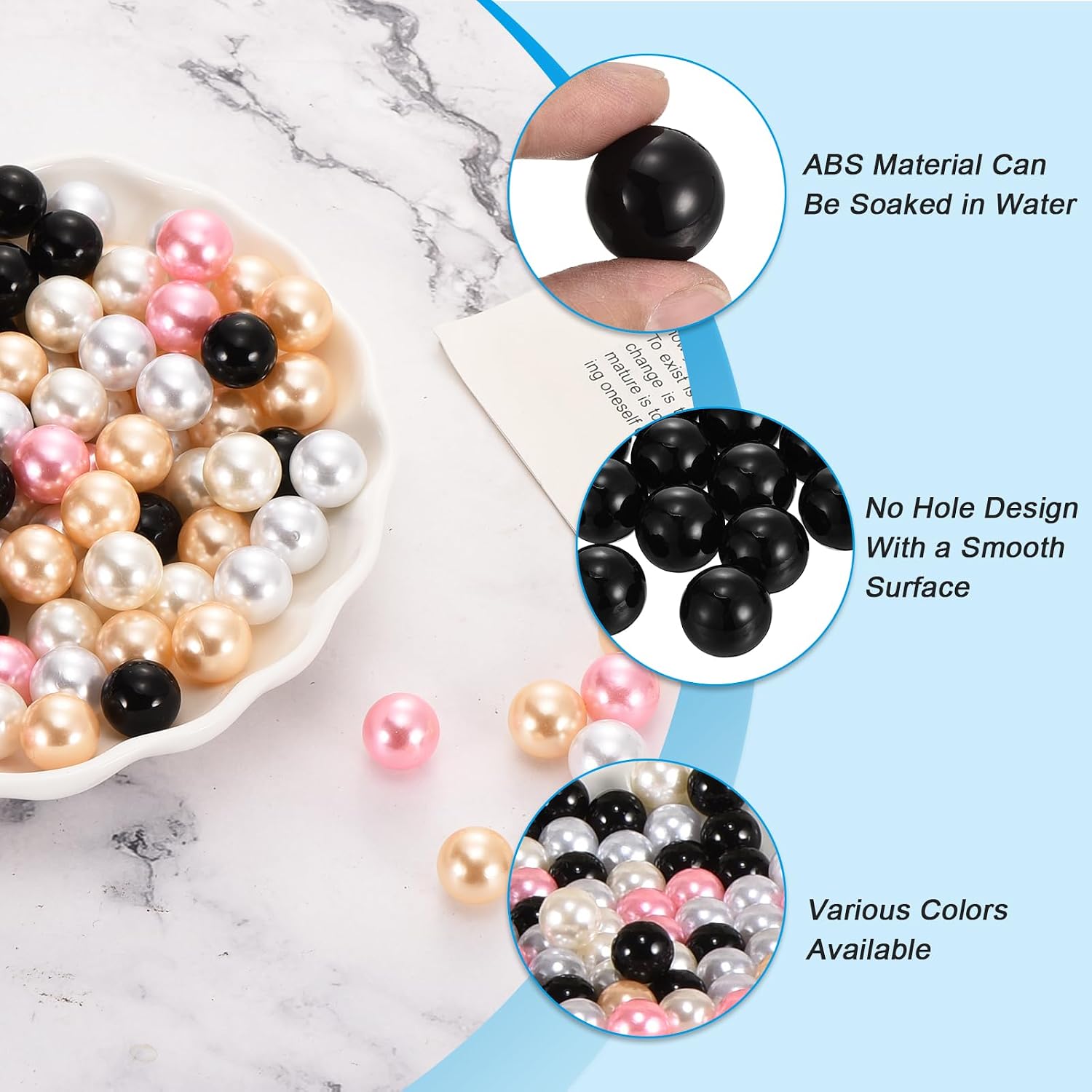 MECCANIXITY 100pcs 20mm Black Pearl Beads ABS Faux Pearls Vase Fillers 300g Ornament Filler for Crafts Centerpieces Jewelry Making Aquarium Decoration