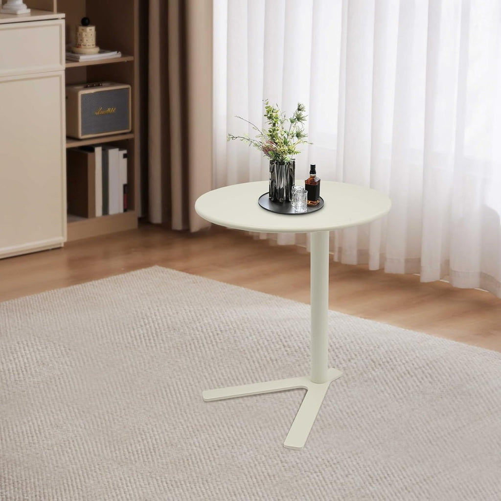 Metal Round Side Table, Modern C Shaped Couch End Table Small Metal Coffee Table with Y-Shaped Base Round Sofa Bedside Table for Home Living Room Bedroom (Frosted White/18.9 * 22in)