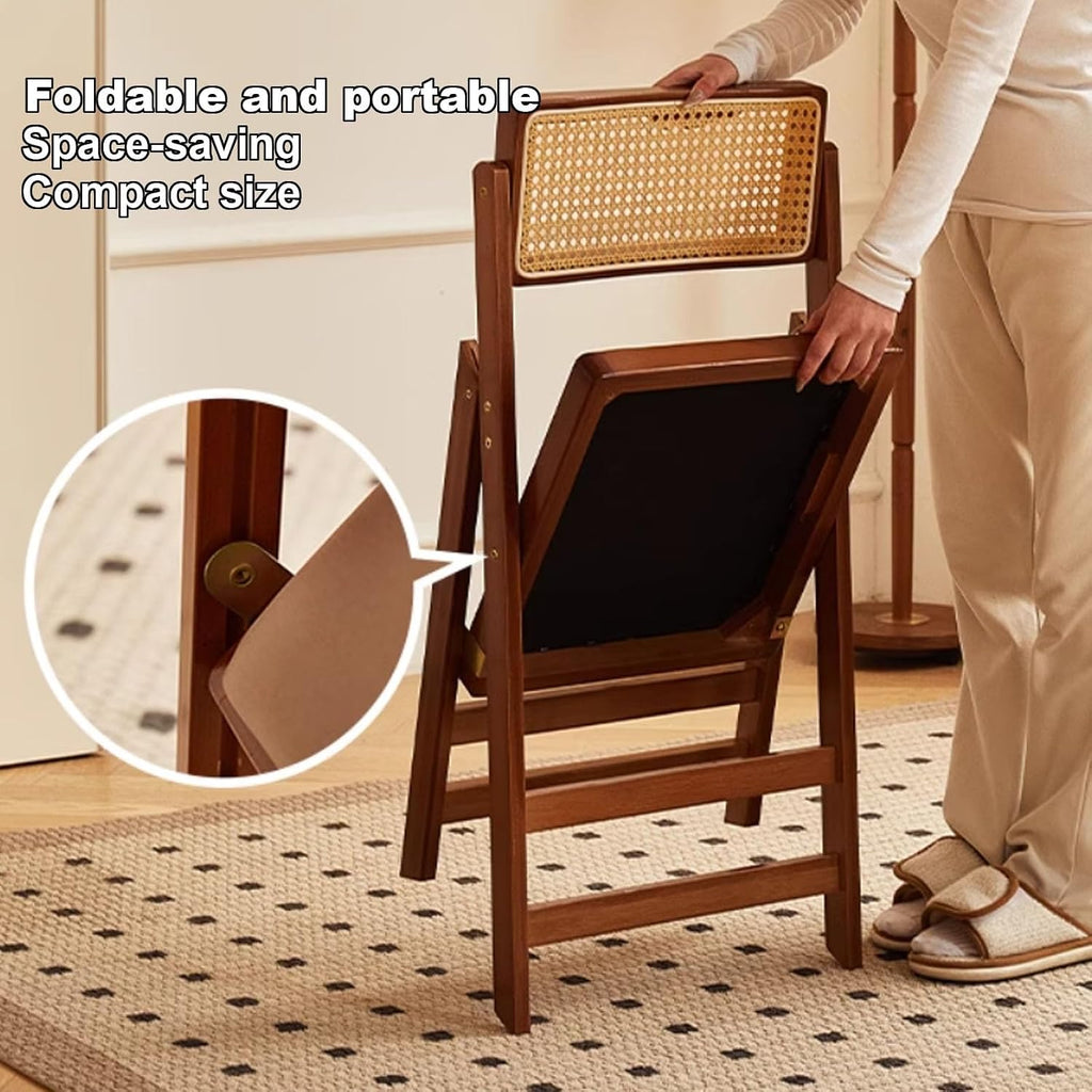 JSWHYBD Wooden Wicker Folding Chair Foldable Bar Stool Portable and Space-Saving Hollowed-Out Backrest Comfortable and Breathable Suitable for Small Spaces Restaurants(Tea Colour,45cm)