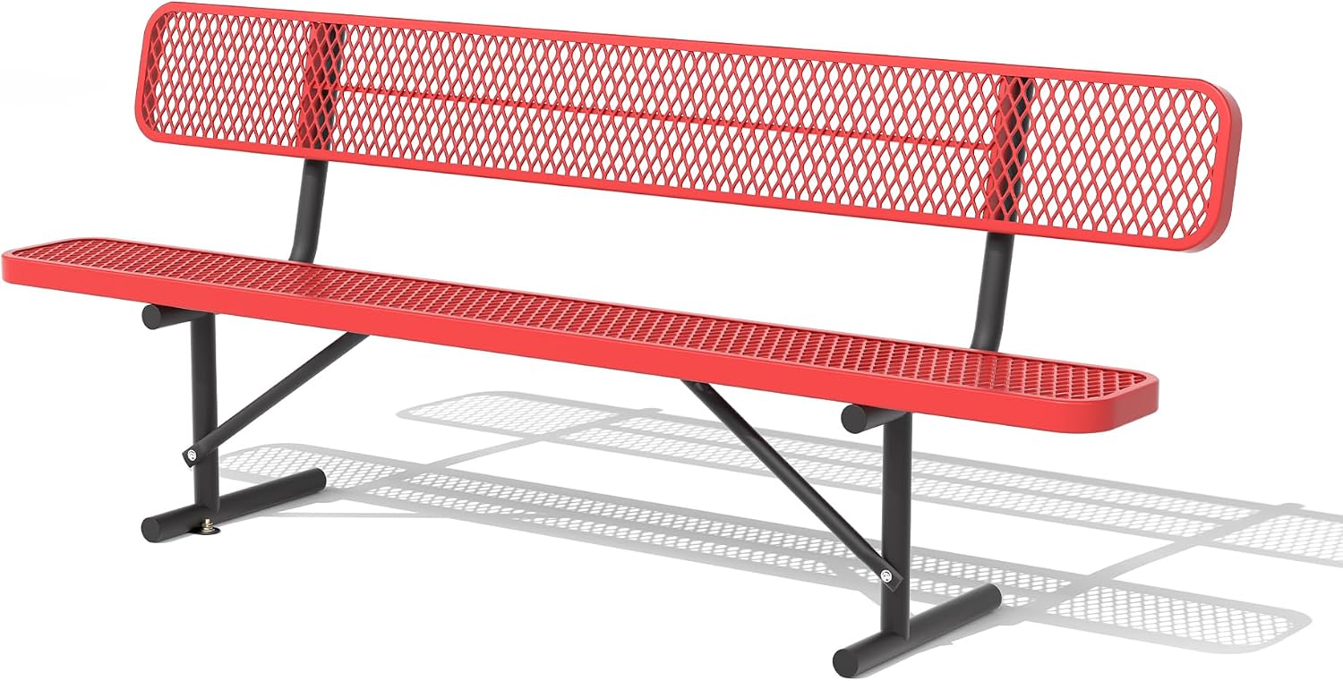 96" Metal Park Benches for Outside - Red Outdoor Benches Heavy Duty Garden Weatherproof Bench with Backrest, Buddy Bench for Schools,Commercial Benches for Shopping Mall, Store, Yard, Patio