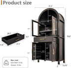 71" Kitchen Pantry Cabinet with Glass Doors and Barn Door, Farmhouse Storage Cabinet with Adjustable Shelves, Arched Design Buffet Hutch for Kitchen, Dining Room