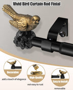 1 or 7/8 Inch Bird-Shaped Decorative Finials for Curtain Rods,Curtain Rod Ends Metal Curtain Rod Finials Ends Easy to Install Set of 2 Rod End (Gold)