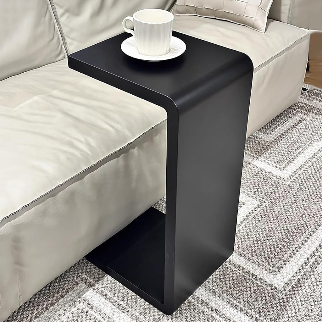 C-Shaped End Table Solid Wood Sofa Side Table for Living Room,Small,Modern,Bedside Accent Table,Mobile,Coffee Table,Bedroom,Nightstand(69cm/27.2″, Black 1)