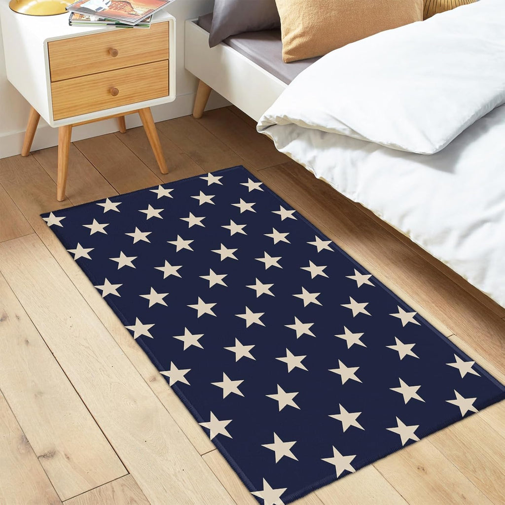 Patriotic Star Doormat Blue 4th of July Memorial Day Independence Day Decorative Front Door Mat Decor Neutral Farmhouse Floor Mats for Entryway Indoor Outdoor Outside Entrance, 32x20 Inch