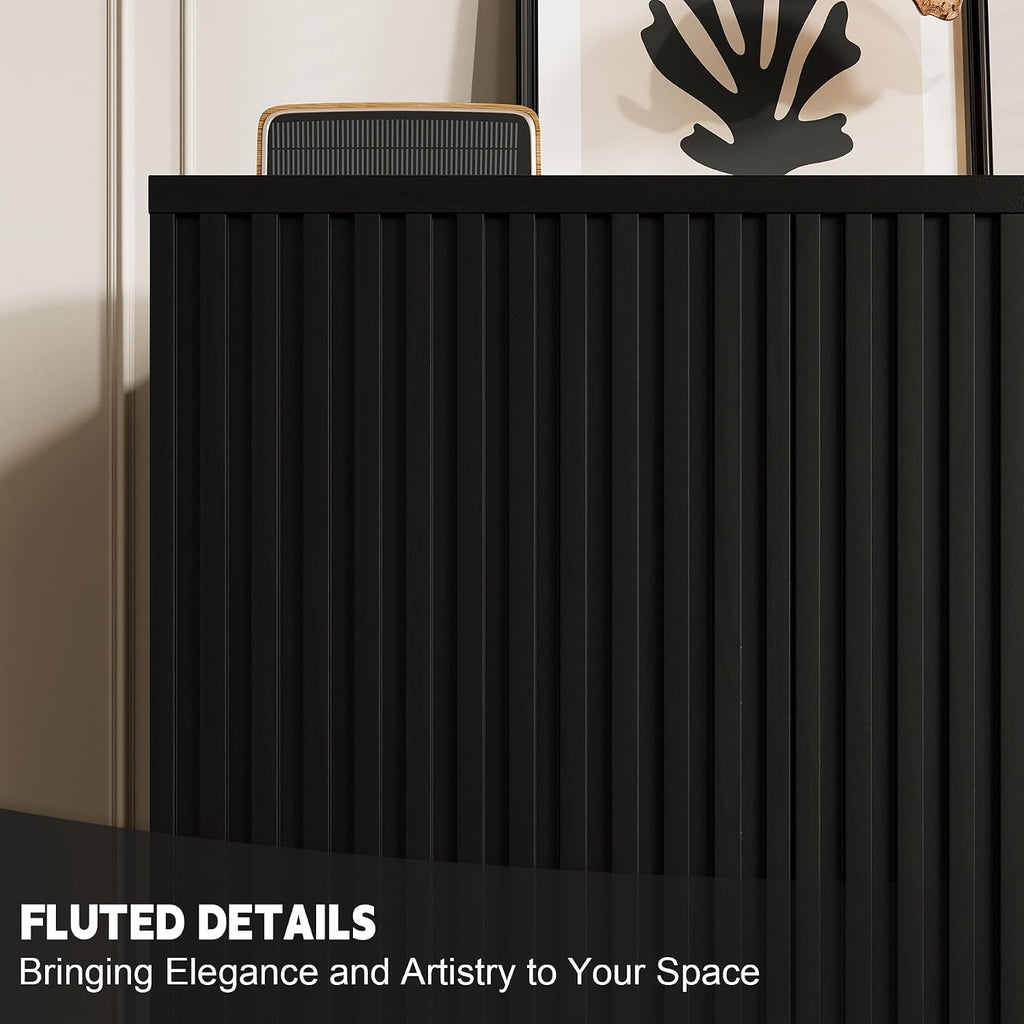 Rophefx Fluted Sideboard Cabinet, Buffet Cabinet with Storage, Credenza Storage Cabinets with Adjustable Shelf, Wood Entryway Cabinets with Pop-up Doors for Living Room, Entryway, Hallway, Black