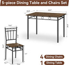 Vipbear Kitchen Dining Table Set for 4, 5-Piece Kitchen Table Set,Dining Room Table Sets,Rectangular Kitchen Table Set with 4 Chairs for Small Space, Dinette,Apartment,Rustic Brown