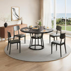 Garvee Round Dining Table for 4-6, 47.2 in Farmhouse Kitchen Table with Storage, Circle Dinner Tables for Kitchen, Dining Room, Living Room, Meeting Room, Apartment, Black